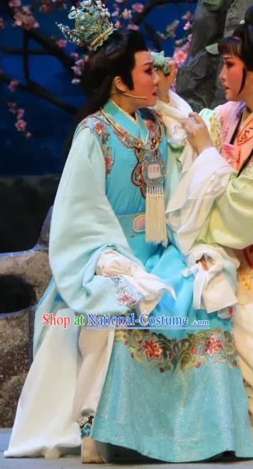 Chinese Shaoxing Opera Niche Jia Baoyu Apparels Dream of the Red Chamber Garment Costumes Yue Opera Young Male Blue Robe and Headpieces