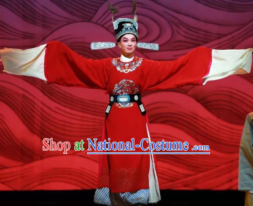 Chinese Shaoxing Opera Number One Scholar Apparels The Story of Hairpin Wang Shipeng Garment and Hat Yue Opera Young Male Robe Costumes