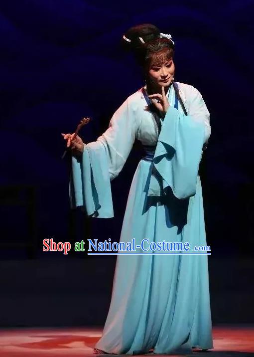 The Story of Hairpin Chinese Shaoxing Opera Woman Dress Apparels Yue Opera Costumes Civilian Female Qian Yulian Garment and Headpieces