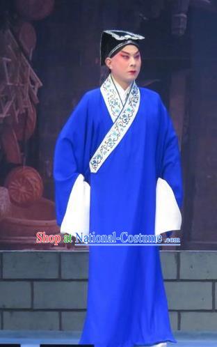 Chinese Ping Opera Xiaosheng Bao Gong San Kan Butterfly Dream Costumes and Headwear Pingju Opera Young Male Apparels Niche Blue Clothing