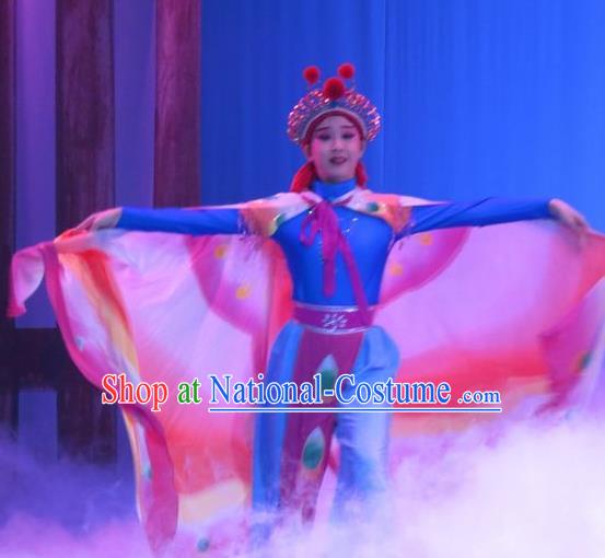 Chinese Ping Opera Xiaodan Costumes Apparels and Headdress Bao Gong San Kan Butterfly Dream Traditional Pingju Opera Fairy Dress Garment