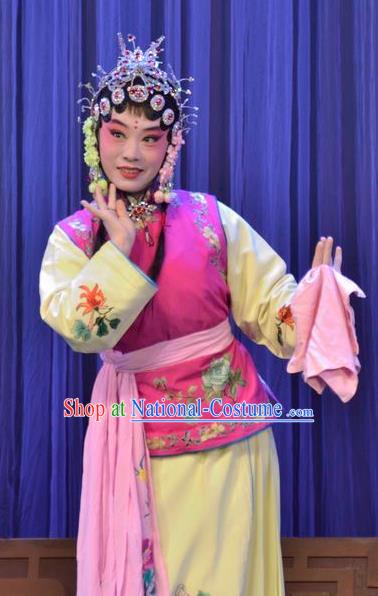 Chinese Ping Opera Maidservant Cha Ping Ji Apparels Costumes and Headpieces Traditional Pingju Opera Xiaodan Chun Hong Dress Garment