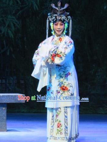 Chinese Ping Opera Xie Yaohuan Actress Apparels Costumes and Headpieces Traditional Pingju Opera Hua Tan White Dress Garment