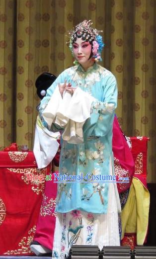 Chinese Ping Opera Diva Costumes and Headpieces Jin Yunu Traditional Pingju Opera Young Female Dress Hua Tan Blue Garment Apparels