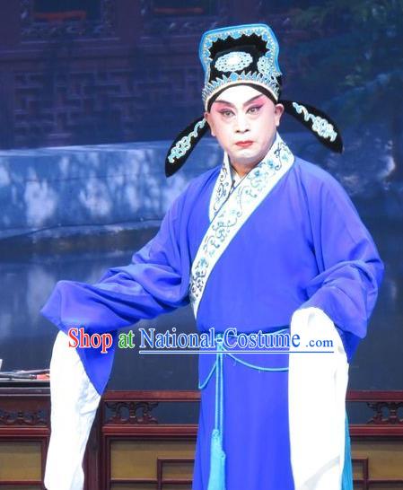 Xue Yu Bing Shuang Chinese Ping Opera Xiaosheng Young Male Costumes and Headwear Pingju Opera Scholar Shang Lin Apparels Clothing