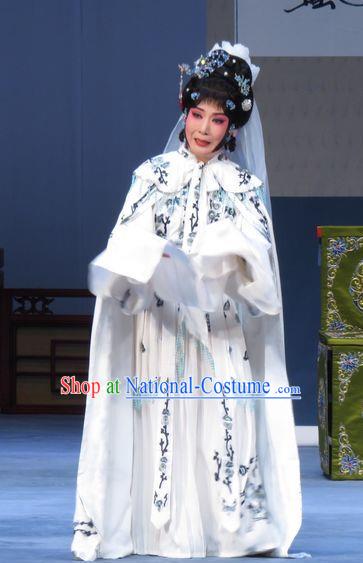 Chinese Ping Opera Distress Maiden Costumes Apparels and Headpieces Xue Yu Bing Shuang Traditional Pingju Opera Diva Qin Xuemei White Dress Garment