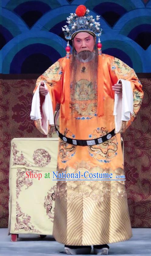 Qian Kun Belt Chinese Ping Opera Emperor Tang Costumes and Headwear Pingju Opera Laosheng Apparels Elderly Male Clothing