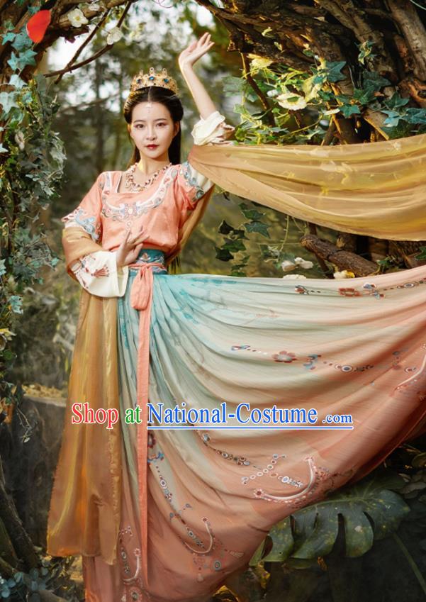 Chinese Traditional Flying Apsaras Dance Hanfu Dress Apparels Ancient Tang Dynasty Court Lady Historical Costumes for Women