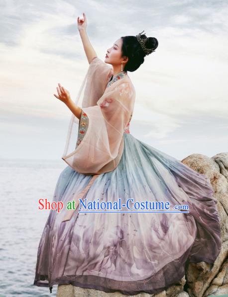 Chinese Ancient Court Lady Noble Princess Hanfu Dress Apparels Traditional Jin Dynasty Historical Costumes Complete Set