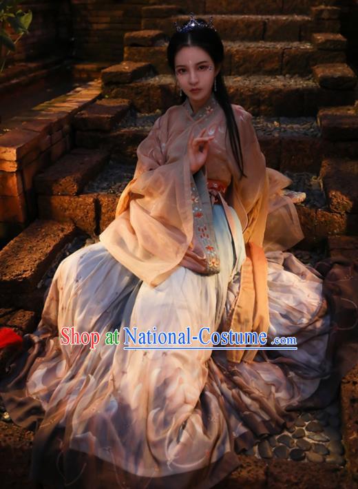 Chinese Ancient Court Lady Noble Princess Hanfu Dress Apparels Traditional Jin Dynasty Historical Costumes Complete Set