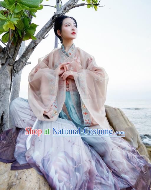 Chinese Ancient Court Lady Noble Princess Hanfu Dress Apparels Traditional Jin Dynasty Historical Costumes Complete Set