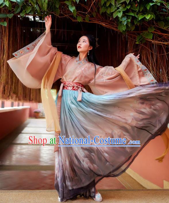 Chinese Ancient Court Lady Noble Princess Hanfu Dress Apparels Traditional Jin Dynasty Historical Costumes Complete Set