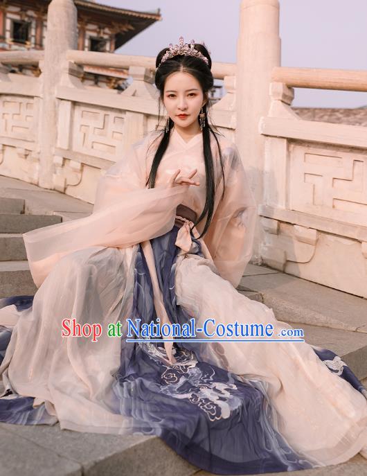 Chinese Traditional Apparels Jin Dynasty Court Infanta Historical Costumes Ancient Palace Princess Embroidered Hanfu Dress for Women