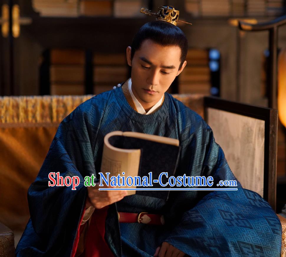 Traditional Chinese Ancient Emperor Historical Costumes Drama Serenade of Peaceful Joy Song Dynasty Renzong Zhao Zhen Garment and Hair Ornament