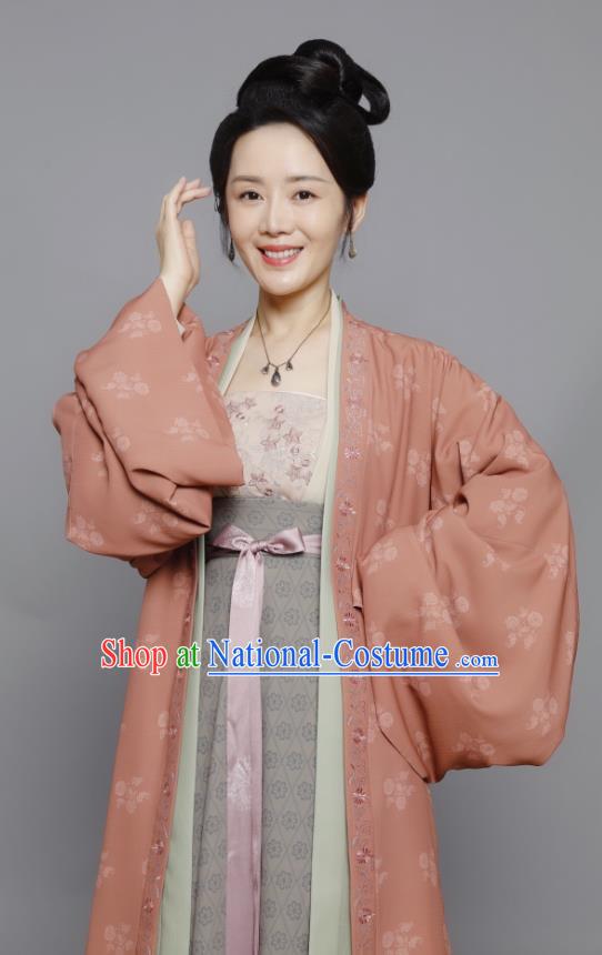 Chinese Ancient Hostess Historical Costumes Drama Serenade of Peaceful Joy Song Dynasty Civilian Female Dress Garment and Headwear