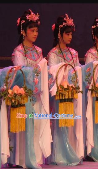 Chinese Ping Opera Diva Apparels Costumes and Headpieces Legend of Love Traditional Pingju Opera Court Maid Dress Goddess Garment