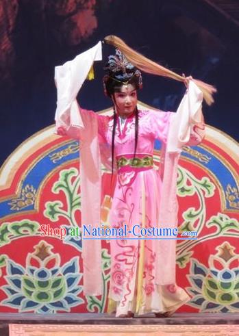 Chinese Ping Opera Hua Tan Apparels Costumes and Headpieces Legend of Love Traditional Pingju Opera Diva Zhi Nv Pink Dress Goddess Garment