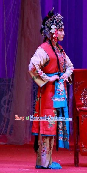 Chinese Ping Opera Female Servant Apparels Costumes and Headdress Remember Back to the Cup Traditional Pingju Opera Young Lady Dress Garment