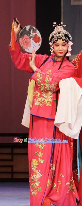 Chinese Ping Opera Xiaodan Apparels Costumes and Headpieces Linjiang Post Traditional Pingju Opera Young Lady Rosy Dress Garment