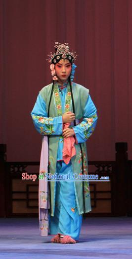 Chinese Ping Opera Maidservant Apparels Costumes and Headpieces Linjiang Post Traditional Pingju Opera Xiaodan Dress Garment