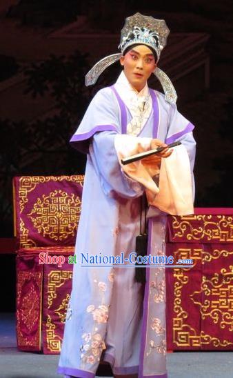 The Five Female Worshipers Chinese Ping Opera Xiaosheng Costumes and Headwear Pingju Opera Apparels Young Male Scholar Embroidered Clothing