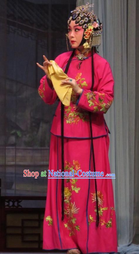 Chinese Ping Opera Actress Apparels Costumes and Headpieces Remember Back to the Cup Traditional Pingju Opera Young Female Rosy Dress Garment