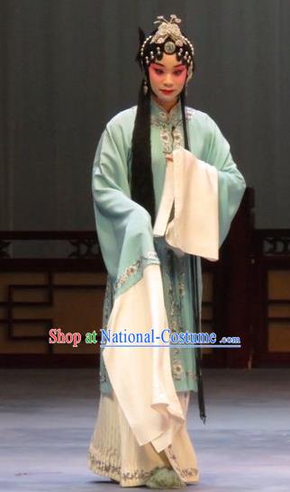 Chinese Ping Opera Distress Maiden Apparels Costumes and Headdress Li Xianglian Selling Paintings Traditional Pingju Opera Tsing Yi Dress Garment