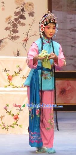 Chinese Ping Opera Young Lady Maidservant Apparels Costumes and Headdress Peach Blossom Temple Traditional Pingju Opera Xiaodan Dress Garment