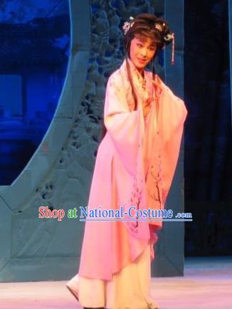 Chinese Ping Opera Lin Daiyu Apparels Costumes and Headpieces Baoyu and Daiyu Traditional Pingju Opera Hua Tan Dress Garment