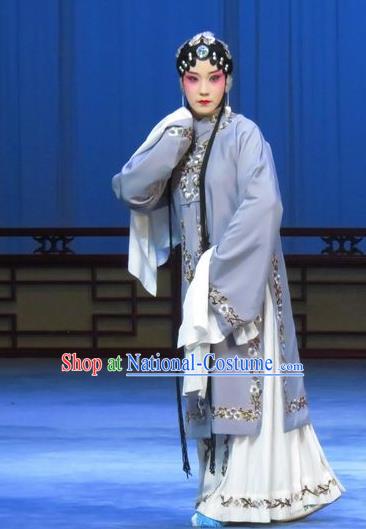 Chinese Ping Opera Diva Costumes Apparels and Headpieces Traditional Pingju Opera Young Female Grey Dress Garment