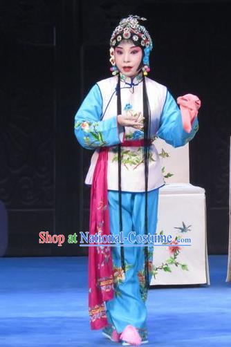 Chinese Ping Opera Young Lady Costumes Apparels and Headpieces Traditional Pingju Opera Xiaodan Maidservant Dress Garment