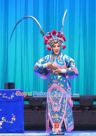 Chinese Ping Opera Blues Costumes Apparels and Headpieces Yang Bajie You Chun Traditional Pingju Opera Swordsplay Female Dress Garment