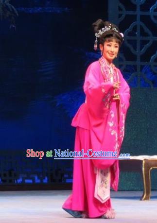 Chinese Ping Opera Actress Apparels Costumes and Headpieces Baoyu and Daiyu Traditional Pingju Opera Noble Lady Xue Baochai Rosy Dress Garment