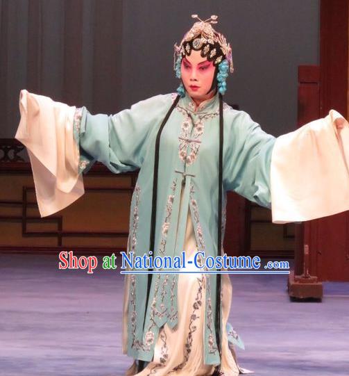 Chinese Ping Opera Young Female Shan Hu Costumes Apparels and Headpieces Chong Yuan Ji Traditional Pingju Opera Distress Maiden Dress Garment