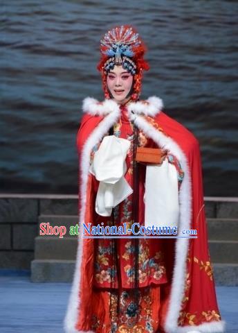 Chinese Ping Opera Hua Tan Apparels Costumes and Headpieces Traditional Pingju Opera The Beautiful Courtesan Diva Du Shiniang Red Dress Garment