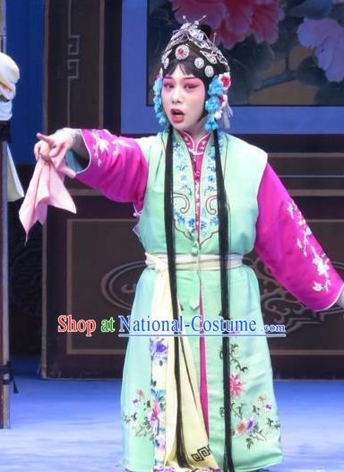 Chinese Ping Opera Xiaodan Apparels Costumes and Headpieces Traditional Pingju Opera San Kan Yu Mei Servant Girl Green Dress Garment