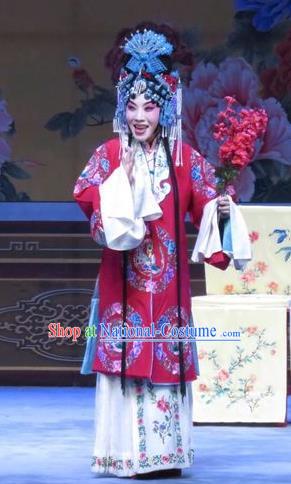 Chinese Ping Opera Hua Tan Diva Liu Jinding Apparels Costumes and Headpieces Traditional Pingju Opera San Kan Yu Mei Actress Red Dress Garment