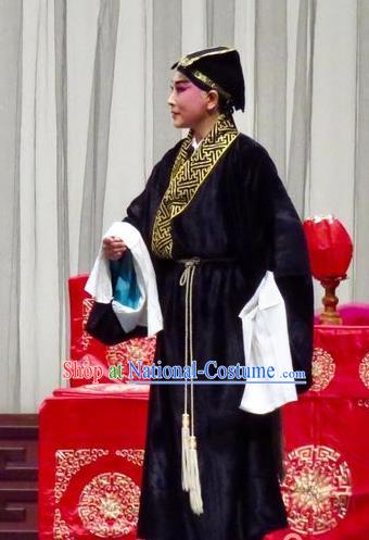 San Kan Yu Mei Chinese Ping Opera Scholar Black Costumes and Headwear Pingju Opera Xiaosheng Apparels Niche Feng Jiajin Clothing