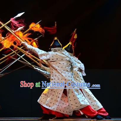 Xiaozhuang Changge Chinese Ping Opera Qing Dynasty Soldier Armor Costumes and Headwear Pingju Opera Wusheng Apparels Clothing