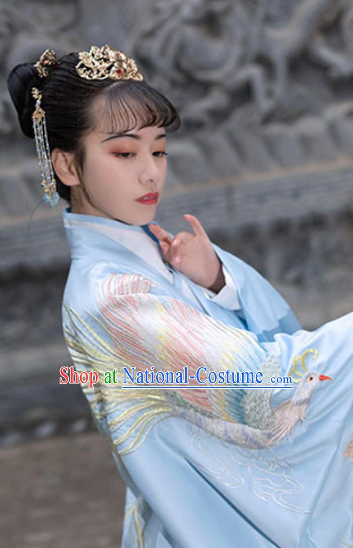 Chinese Ancient Tang Dynasty Imperial Garment and Headpiece Hair Jewleries Complete Set for Women