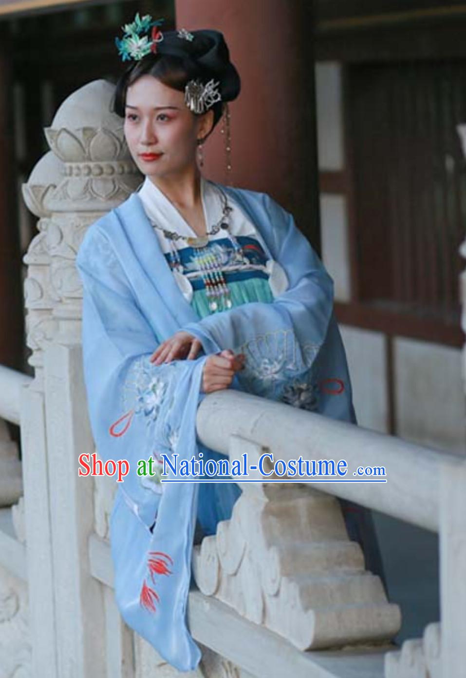 Top Chinese Classical Ancient Tang Dynasty Imperial Princess Garments Clothing and Head Wear Complete Set for Women