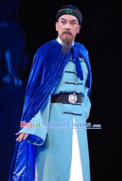 Ji Yin Chuan Qi Chinese Ping Opera Laosheng Costumes and Headwear Pingju Opera Elderly Male Apparels Qing Dynasty Clothing