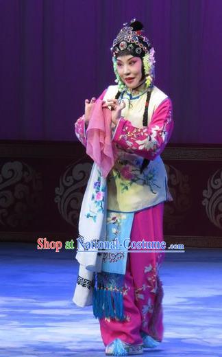 Chinese Ping Opera Xiaodan Costumes Apparels and Headpieces The Beautiful Courtesan Traditional Pingju Opera Servant Girl Dress Garment