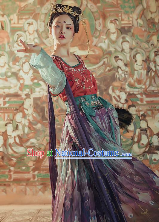 Chinese Traditional Tang Dynasty Hanfu Dress Ancient Royal Princess Embroidered Apparels Historical Costumes