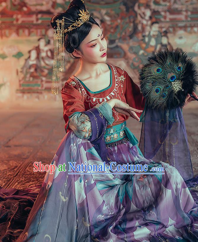 Chinese Traditional Tang Dynasty Hanfu Dress Ancient Royal Princess Embroidered Apparels Historical Costumes