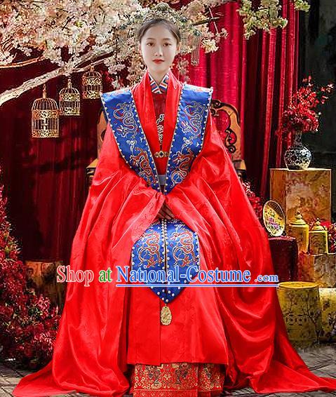 Chinese Traditional Empress Apparels Bride Red Hanfu Dress Ancient Queen Ming Dynasty Wedding Historical Costumes Complete Set