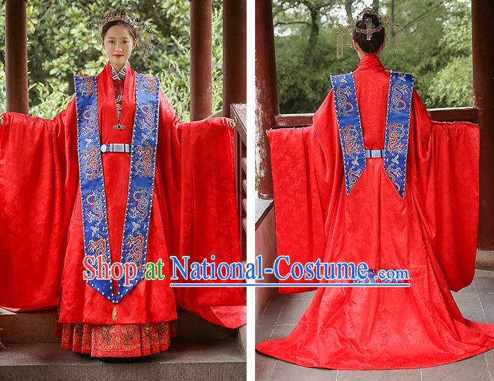 Chinese Traditional Empress Apparels Bride Red Hanfu Dress Ancient Queen Ming Dynasty Wedding Historical Costumes Complete Set