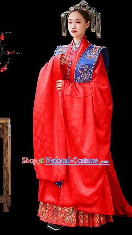 Chinese Traditional Empress Apparels Bride Red Hanfu Dress Ancient Queen Ming Dynasty Wedding Historical Costumes Complete Set