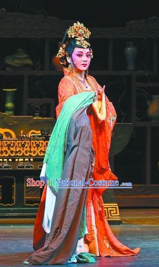 Chinese Shaoxing Opera Noble Consort Dress Costumes Zhen Huan Apparels Yue Opera Hua Tan Palace Lady Garment and Headwear