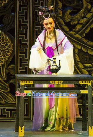 Chinese Shaoxing Opera Imperial Consort Court Lady Costumes Yue Opera Hua Tan Zhen Huan Diva Apparels Garment Dress and Hair Jewelry